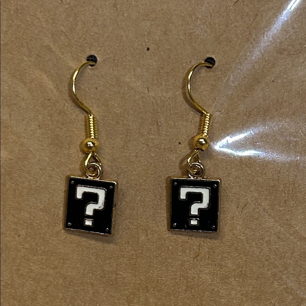 Gold and Black Question Mark dangle Earrings